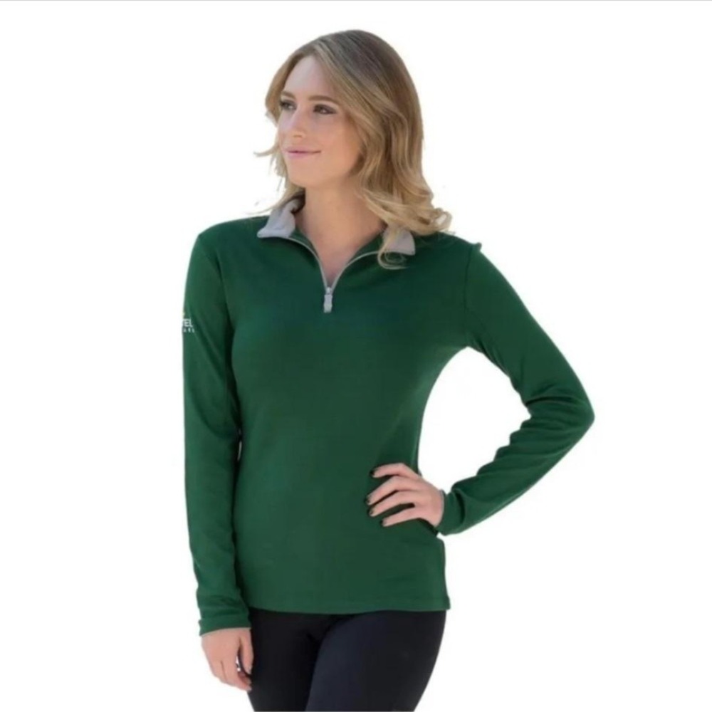 Kastel Denmark Pullover Womens XL Green Charlotte 1/4 Zip Merino Wool Riding Top